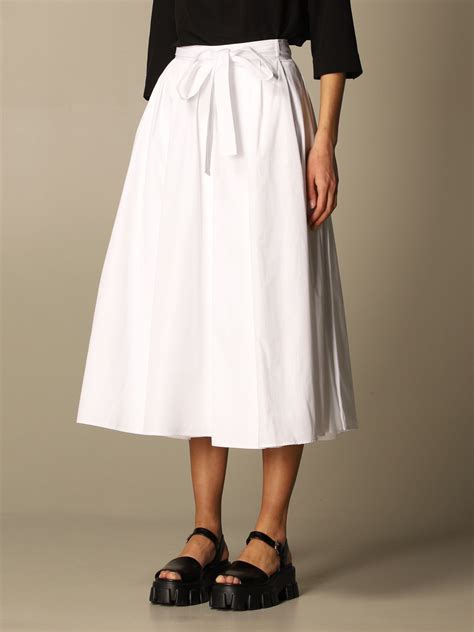 prada skirt white with belt wrap|Prada striped skirt.